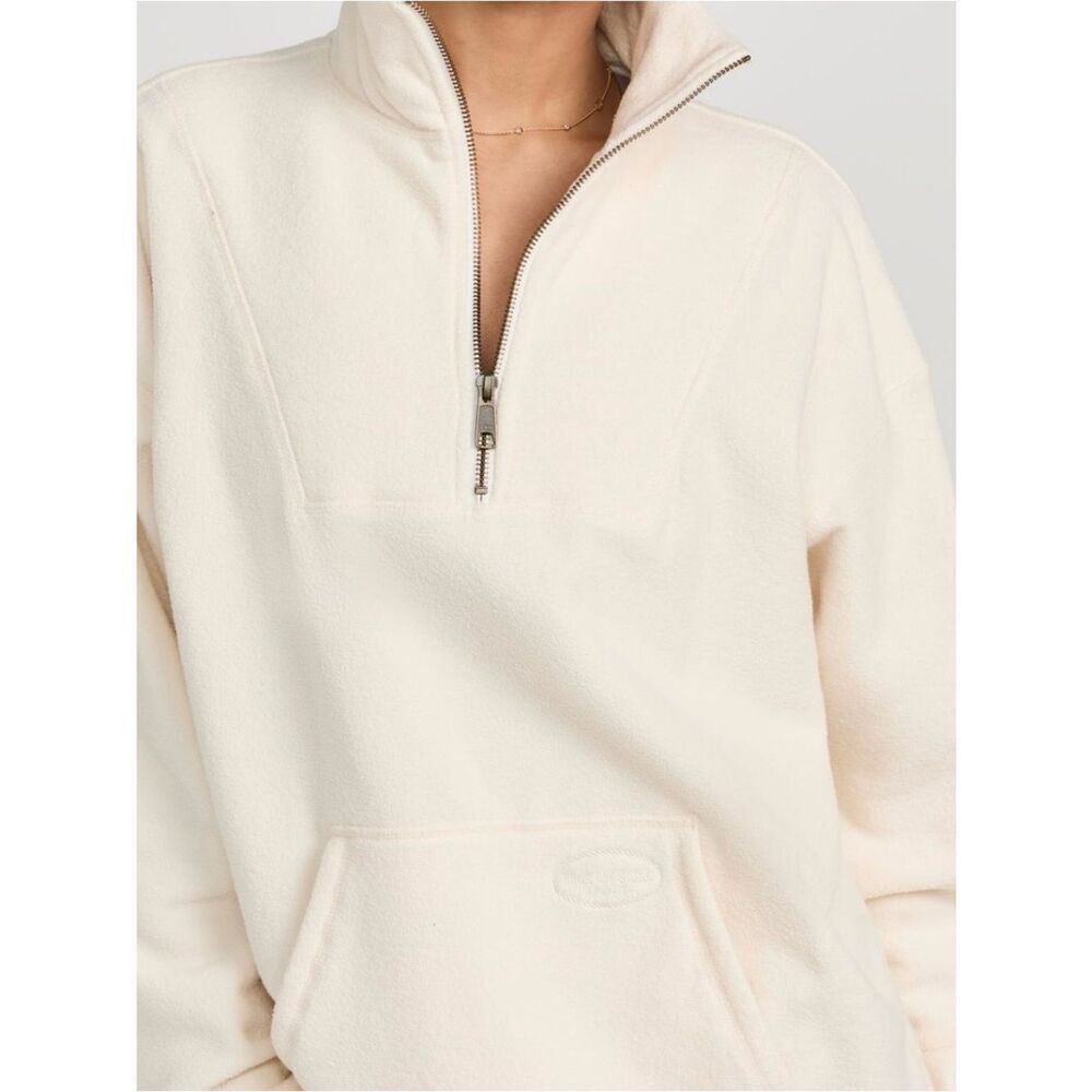 Women's Cream Half-Zip Fleece Pullover Sweatshirt